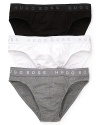 BOSS Black brings you a three-pack of essential cotton briefs, complete with a logo waistband.