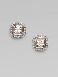 From the Petite Albion Collection. Glistening soft pink morganite is surrounded by pavé diamonds set in sterling silver.Diamonds, 0.40 tcw Morganite Sterling silver About ¼ square Post back Imported