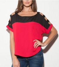 G by GUESS Chloe Color-Blocked Top, CRIMSON/JET BLACK (SMALL)