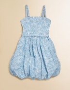 Bubbling over with cuteness, this colorful, floral frock is crafted in a stylish bubble silhouette.SquareneckRear elasticized strapsHidden side zipperFull skirtBubble hemFull linedCottonMachine washMade in the USA of imported fabric