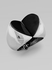 A sweet, glossy heart accented goldtone design with an glamourous style. BrassAcrylic glassDiameter, about 2Hinged closureMade in Italy A sweet, glossy heart accented goldtone design with an glamourous style. BrassAcrylic glassDiameter, about 2Hinged closureMade in Italy