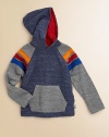 An essential hoodie is handsomely sporty in a colorblocked design with long raglan sleeves and bold stripes.Attached hoodLong raglan sleevesPullover styleKangaroo pocket74% cotton/21% polyester/5% rayonMachine washImported