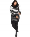 Look stunning in stripes with Pink Rose's long sleeve plus size tunic sweater, finished by a cowl neckline.