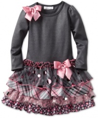 Bonnie Jean Girls 2-6X Glitter Knit Bodice Dress To Tiered Skirt, Gray, 6 Bonnie Jean Girls 2-6X Glitter Knit Bodice Dress To Tiered Skirt, Gray, 6
