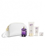 Discover ALIEN treasures offered in a sparkling cosmetic pouch, designed with the signature touch of Thierry Mugler. This offer will allow you to dress in extraordinary ALIEN – from the Radiant Body Lotion, Shower Gel and Body Cream to the ultimate step of seduction, the Eau de Parfum. As a Mugler touch of perfection, the fragrance spray is refillable for life.