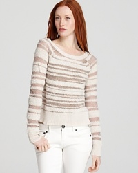 Burnout treatment is sheer and smart on this BCBGMAXAZRIA stripe sweater, a trend-right update to your layering collection and refined over a nude cami with crisp white jeans. Burnout treatment is sheer and smart on this BCBGMAXAZRIA stripe sweater, a trend-right update to your layering collection and refined over a nude cami with crisp white jeans.