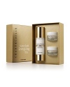 A limited-edition Value Set of our Nano Gold collection that contains the following:- A full-size Nano Gold Firming Treatment: a pure and powerful treatment moisturizer with a blend of innovative ingredients that deliver immediate comfort and lasting hydration while firming skin and providing a 45% reduction in the appearance of fine lines and wrinkles.- A full-sized Nano Gold Energizing Eye Cream: a nourishing, highly technical eye cream that uses advanced technology to smooth, firm, and rebuild the delicate skin around the eyes.- A deluxe travel-sized Nano Gold Energizing Cream: a highly anti-inflamatory, detoxifying, healing balm that helps skin cope with stress.