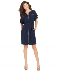 Zipper details and roll tab sleeves lend sporty styling to Jones New York Signature's easy dress. Try it with heels for work; transition it to weekends with sandals! Zipper details and roll tab sleeves lend sporty styling to Jones New York Signature's easy dress. Try it with heels for work; transition it to weekends with sandals!