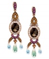 A spectacular spectrum from Le Vian. These oval drop earrings, set in 14k rose gold, show a vibrant touch with oval smokey quartz (3-1/5 ct. t.w.), and round-cut white topaz (5/8 ct. t.w.), citrine (3/8 ct. t.w.) and rhondolite (3/8 ct. t.w.). Descending from the earrings, round sky-blue topaz (1-3/4 ct. t.w.) and amethyst (1-3/8 ct. t.w.) raise the style factor. Approximate drop: 1-9/10 inches.