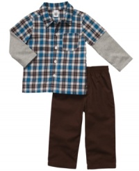 Prep him for the day in plaid with this comfy and cute shirt and pant set from Carter's. Prep him for the day in plaid with this comfy and cute shirt and pant set from Carter's.