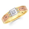 14K 3 Tri-color Gold Round-cut Diamond Women's Wedding Ring Band (0.11 CTW., G-H Color, SI1-2 Clarity) - Size 7.5