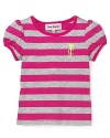 Juicy Couture updates their logo tee with thick nautical stripes, puff sleeves and slim scallop trim.