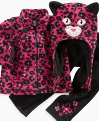 She'll be the cat's meow in this fun and comfy jacket, pant and hat set from Nannette. She'll be the cat's meow in this fun and comfy jacket, pant and hat set from Nannette.
