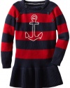 Nautica Girls 2-6X Long Sleeve Striped Sweater Dress, Red, 3T