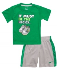 Kick his comfort and sporty style into high gear with this t-shirt and short set from Nike. Kick his comfort and sporty style into high gear with this t-shirt and short set from Nike.
