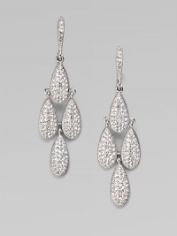 Four shimmering teardrops set with crystals, graphically arranged.Crystal Rhodium plated Drop, about 2 Post-and-hinge back Imported
