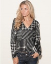 GUESS Gemma Houndstooth Top, JET BLACK/PORCELAIN MULTI (MEDIUM)