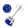 Authentic 925 Sterling Silver 2.00 Carat Round Sapphire Blue Cubic Zirconia Stud Earrings. 1.00 Carat Each Stone