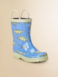 He'll love stomping in puddles when he pulls on these adorable rubber boots with a soft jersey lining, dinosaurs and handles for easy on and off.Rubber upperCotton liningRubber soleImported He'll love stomping in puddles when he pulls on these adorable rubber boots with a soft jersey lining, dinosaurs and handles for easy on and off.Rubber upperCotton liningRubber soleImported