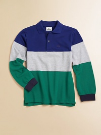 A wide striped pattern updates the classic pique polo with logo chest appliqué for your mini-me's handsome style.Shirt collarLong sleeves with ribbed cuffsButton-frontSide-vented hemCottonMachine washImported Please note: Number of buttons may vary depending on size ordered. A wide striped pattern updates the classic pique polo with logo chest appliqué for your mini-me's handsome style.Shirt collarLong sleeves with ribbed cuffsButton-frontSide-vented hemCottonMachine washImported Please note: Number of buttons may vary depending on size ordered.
