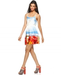 This Bar III dress brings the beach to you, with a flirty A-line silhouette and an artsy beach-inspired print. All you need are statement heels to match! This Bar III dress brings the beach to you, with a flirty A-line silhouette and an artsy beach-inspired print. All you need are statement heels to match!