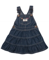Dress her up in denim. Casual and classic collide in this sweetly styled overall dress from Osh Kosh. Dress her up in denim. Casual and classic collide in this sweetly styled overall dress from Osh Kosh.