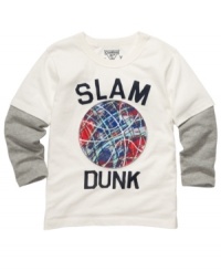 A style slam dunk. He'll want to hit the basketball court every chance he gets when wearing this graphic layered tee from Osh Kosh. A style slam dunk. He'll want to hit the basketball court every chance he gets when wearing this graphic layered tee from Osh Kosh.