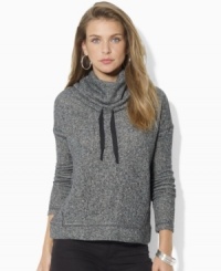 A soft fleece construction, long sleeves and a funnel neckline make Lauren Jeans Co.'s pullover a go-to item for cooler days. A soft fleece construction, long sleeves and a funnel neckline make Lauren Jeans Co.'s pullover a go-to item for cooler days.