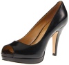 Nine West Women's Danee Open Toe Pump Platform Pump,Black Leather,6.5 M US