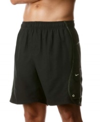 Stay solid. These Nike swim trunks will be comfortable and stylish throughout the season. Stay solid. These Nike swim trunks will be comfortable and stylish throughout the season.