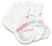 Puma Girls 2-6x 3 Pack Quarter Crew Socks,Bright White,5-6.5