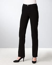 The slim-fit and a clean, black wash is a wardrobe staple, rendered in a soft, comfortable stretch cotton. Designed with exclusive crisscross panel to flatten your tummy and lifts your behind. Front zipper with button closure. Banded waist and belt loops. Finished with contrast topstitched detail. The slim-fit and a clean, black wash is a wardrobe staple, rendered in a soft, comfortable stretch cotton. Designed with exclusive crisscross panel to flatten your tummy and lifts your behind. Front zipper with button closure. Banded waist and belt loops. Finished with contrast topstitched detail.