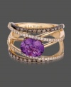 Let color and style unfurl at your fingers. Le Vian ring features a unique gladiator design with round-cut white diamonds (1/4 ct. t.w.) and chocolate diamonds (3/8 ct. t.w.) and an amethyst center stone (1-1/2 ct. t.w.). Crafted in 14k gold. Size 7.