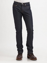 Classic blues, cut with a slightly slimmer leg and made for any weekend reason or season.Five-pocket styleInseam, about 33CottonMachine washImported Classic blues, cut with a slightly slimmer leg and made for any weekend reason or season.Five-pocket styleInseam, about 33CottonMachine washImported