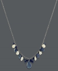 A subtle hint of color complements any look. Clusters of cultured freshwater pearls (8-9 mm) and blue-hued kyanite (97-4/8 ct. t.w.) create a calming effect in this pretty pendant. Set in sterling silver. Approximate length: 17 inches. A subtle hint of color complements any look. Clusters of cultured freshwater pearls (8-9 mm) and blue-hued kyanite (97-4/8 ct. t.w.) create a calming effect in this pretty pendant. Set in sterling silver. Approximate length: 17 inches.