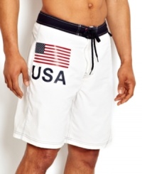 This swim style from Nautica packs a patriotic punch for summer. This swim style from Nautica packs a patriotic punch for summer.