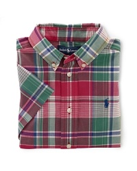 A tried-and-true button-front design is rendered in a vibrant madras plaid.