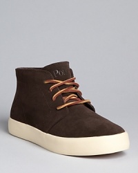 From Ralph Lauren Childrenswear, a city boot in suede that can take its licks off the trail, too.