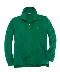 A classic long-sleeved polo shirt is rendered in soft, breathable cotton mesh. A classic long-sleeved polo shirt is rendered in soft, breathable cotton mesh.