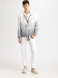 Beat the season's elements in style in this gingham-printed pullover style, with attached hood, fashioned in resistant nylon.Half-zip styleAttached hoodFront snap button pocketsDrawstring tie hemAbout 28½ from shoulder to hem99% polyamide/1% elastaneMachine washMade in Italy Beat the season's elements in style in this gingham-printed pullover style, with attached hood, fashioned in resistant nylon.Half-zip styleAttached hoodFront snap button pocketsDrawstring tie hemAbout 28½ from shoulder to hem99% polyamide/1% elastaneMachine washMade in Italy