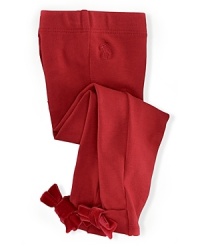 Velvet tied bows prettily accent the hem of a versatile legging in comfortable stretch cotton jersey. Velvet tied bows prettily accent the hem of a versatile legging in comfortable stretch cotton jersey.