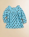 Bursting with polka dots and pleats, this cozy woven top has back buttons and long sleeves.Round neckline with pleatsLong sleevesBack buttonsCottonMachine washImported Please note: Number of buttons may vary depending on size ordered. 
