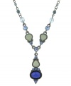 Shades of blue color this necklace by 2028 perfectly elegant. One oval-shaped and three teardrop-shaped faceted stones drape your neckline with shimmer. Chain features graduated accent beads. Crafted in hematite-plated mixed metal. Approximate length: 15 inches + 3-inch extender. Approximate drop: 1-3/4 inches.