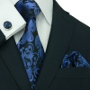 Landisun 89F Navy Blue black Paisleys Mens Silk Tie Set: Tie+Hanky+Cufflinks Exclusive