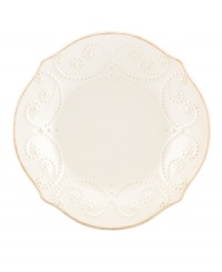 With fanciful beading and a feminine edge, this Lenox French Perle tidbit plates are a great addition to your white dinnerware and have an irresistibly old-fashioned sensibility. Hard-wearing stoneware is dishwasher safe and, in a soft white hue with antiqued trim, a graceful addition to any meal. With fanciful beading and a feminine edge, this Lenox French Perle tidbit plates are a great addition to your white dinnerware and have an irresistibly old-fashioned sensibility. Hard-wearing stoneware is dishwasher safe and, in a soft white hue with antiqued trim, a graceful addition to any meal.