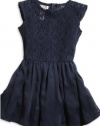 GUESS Kids Girls Big Girl Lace Dress, NAVY (14)