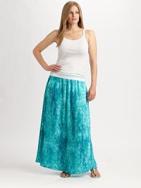 A tranquil marble print lends a refreshing look to this crepe maxi design. Elasticized waistbandAllover pleatsAbout 40 from natural waistPolyesterDry cleanImported A tranquil marble print lends a refreshing look to this crepe maxi design. Elasticized waistbandAllover pleatsAbout 40 from natural waistPolyesterDry cleanImported