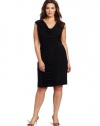 Jessica Howard Women's Plus-Size Rouched Cowl Neck Dress, Black, 16W