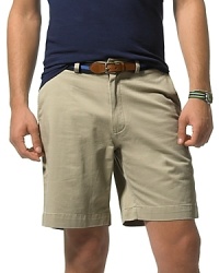 Relaxed fitting flat front shorts. Enzyme washed for soft hand and broken in look. Quarter top side pockets and split besom back pockets for a polished appearance. 9.5 inseam. Relaxed fitting flat front shorts. Enzyme washed for soft hand and broken in look. Quarter top side pockets and split besom back pockets for a polished appearance. 9.5 inseam.