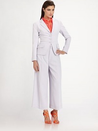 An impeccably-tailored single-breast blazer, finished with clean lines and a lean, feminine fit.Notch collarDefined shouldersLong sleevesBodice dartsFlap pocketsAbout 22 from shoulder to hemPolyesterDry cleanMade in USA of imported fabricModel shown is 5'8½ (174cm) wearing US size 4. An impeccably-tailored single-breast blazer, finished with clean lines and a lean, feminine fit.Notch collarDefined shouldersLong sleevesBodice dartsFlap pocketsAbout 22 from shoulder to hemPolyesterDry cleanMade in USA of imported fabricModel shown is 5'8½ (174cm) wearing US size 4.